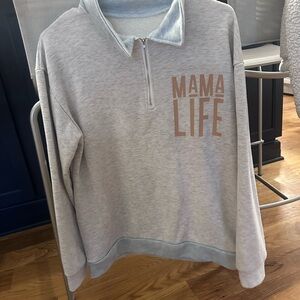 Gray 'Mama Life' Quarter-Zip Sweatshirt